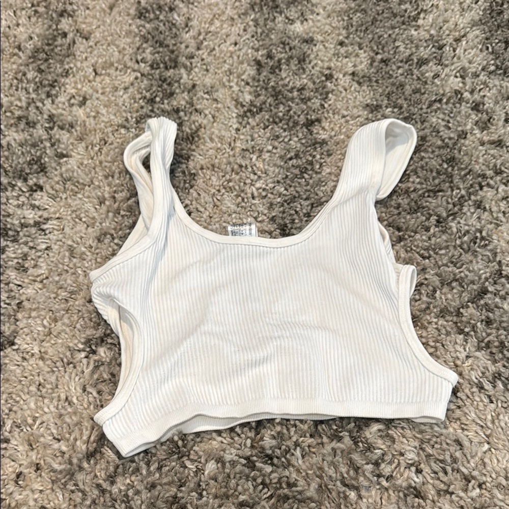 Zara White Sleeveless Fitted Crop Tank Top